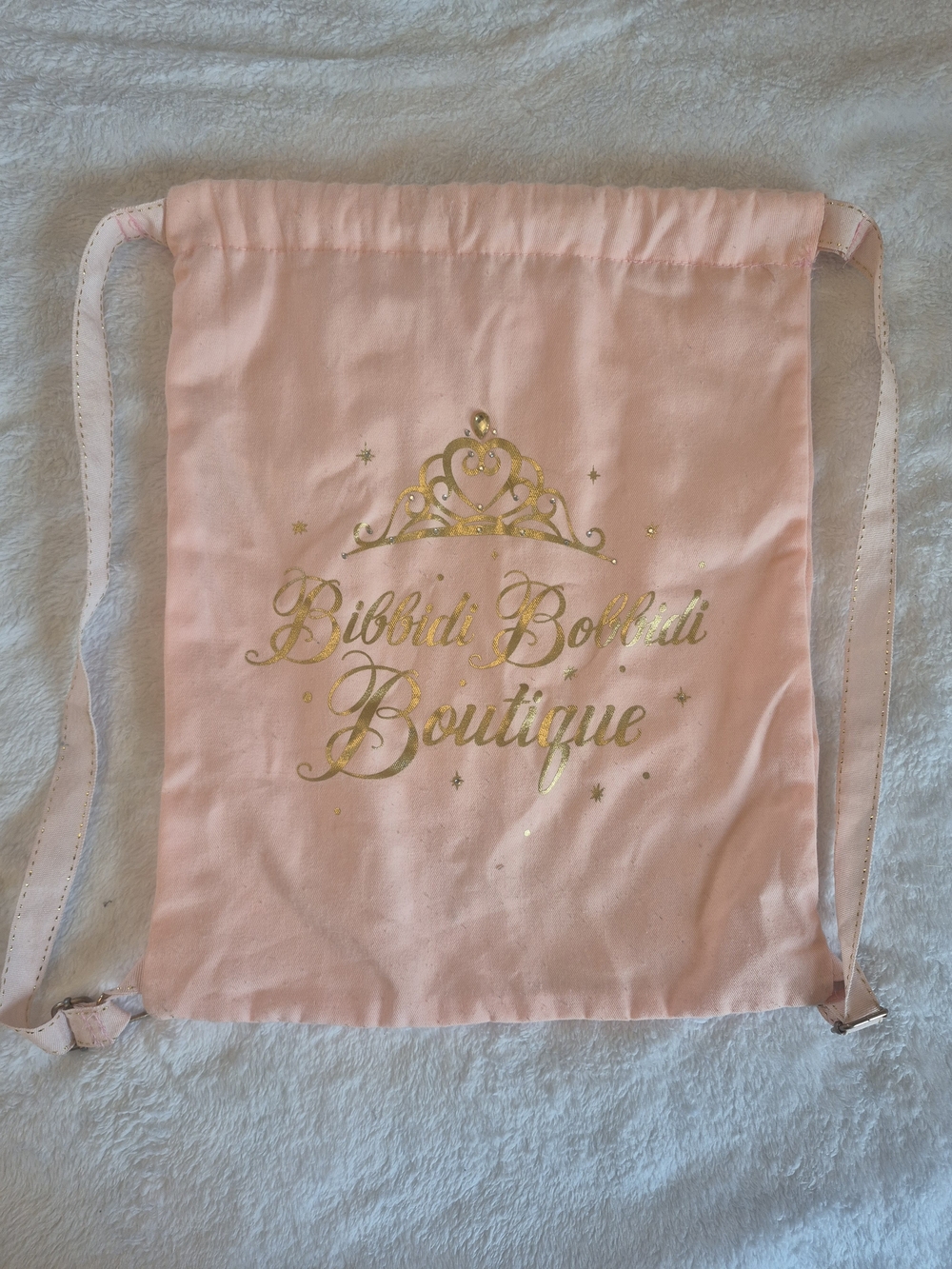 Disney Pink Drawstring Backpack with Gold Tiara Script